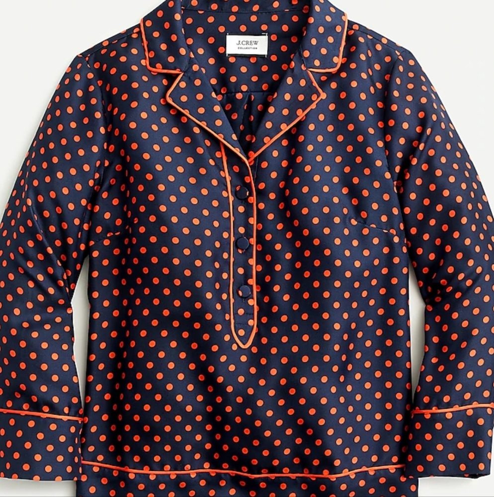 J. Crew Navy and Orange Polka Dot Blouse